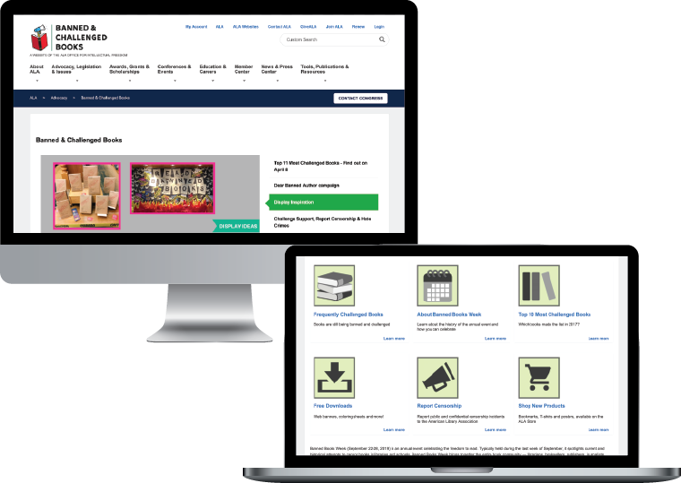 The Banned Books website landing page in 2019